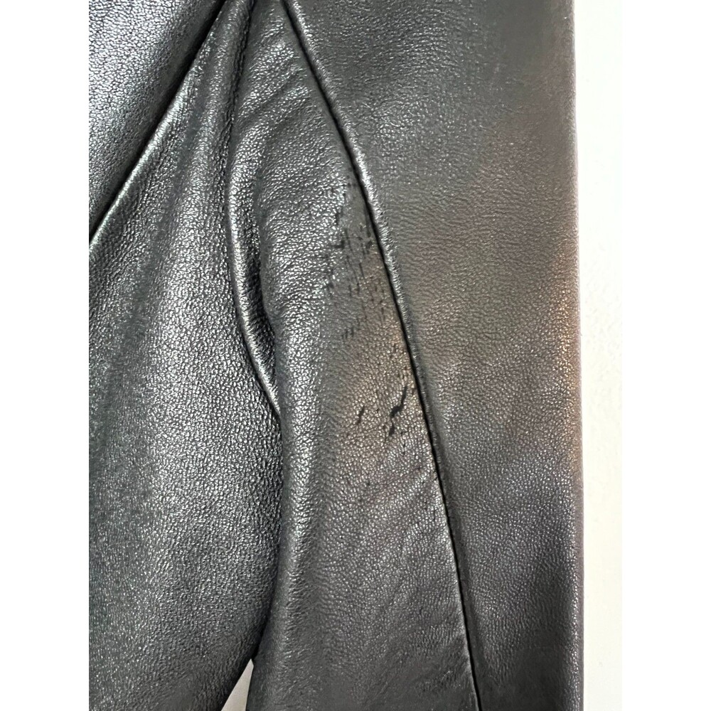 Jones New York Jacket Womens Medium Black Genuine Leather Zip Front Collared Vtg - Picture 12 of 16